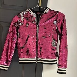 Pink Sequin Jacket with Black and White Trim